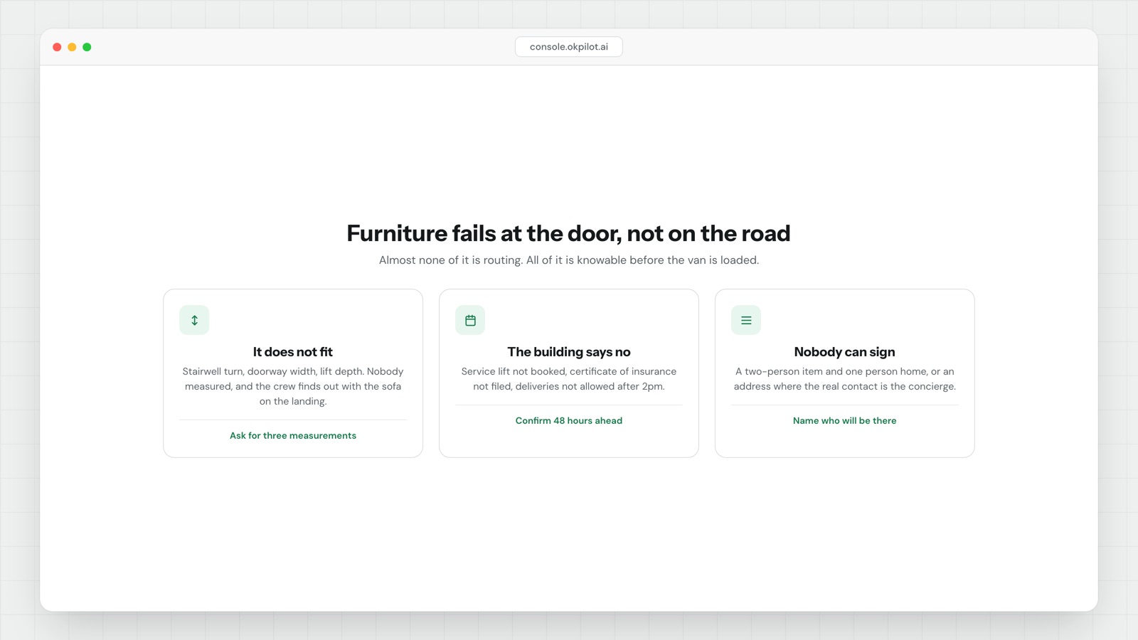 Why furniture delivery fails at the door, not on the road